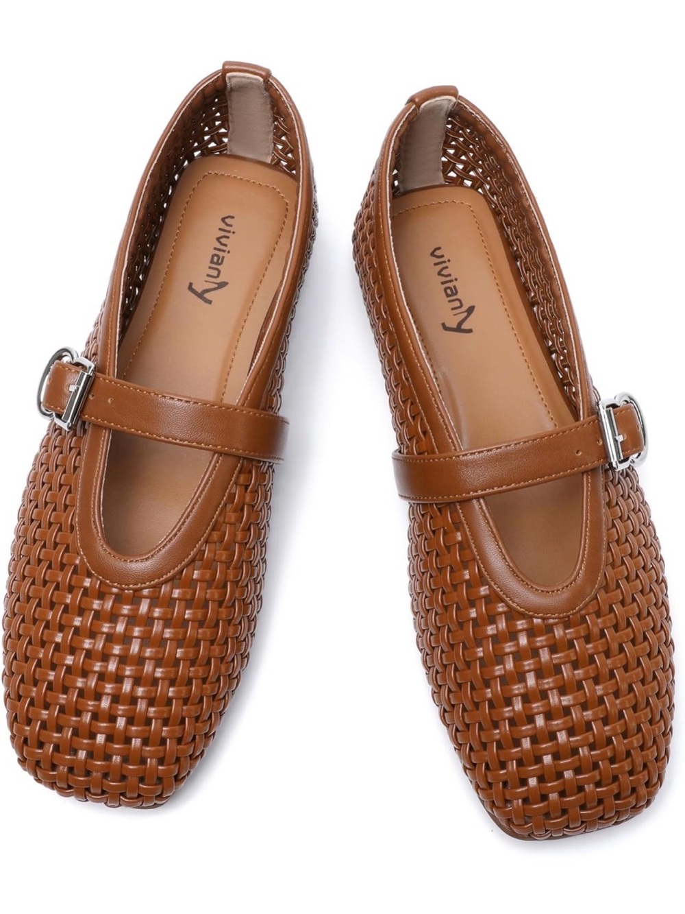 Vivianly Women’s Brown Woven Mary Janes
